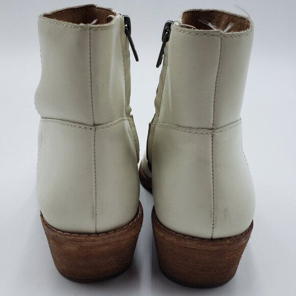 Madewell Charley Leather Boots 7 Womens Block Heel Ankle Booties Cream - Picture 4 of 9